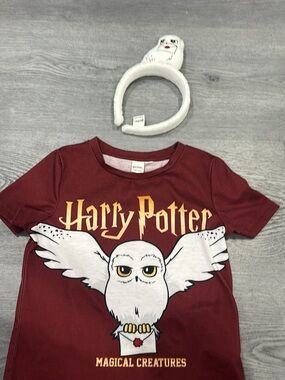 Warner Bros. Burgundy Harry Potter Owl Tee with Yellow Lettering